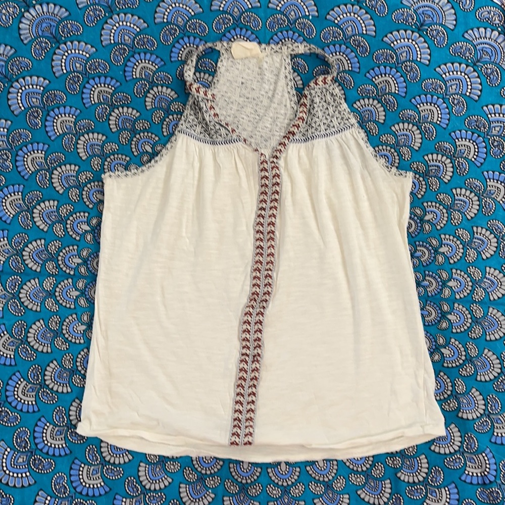 Cream, blue and red halter top